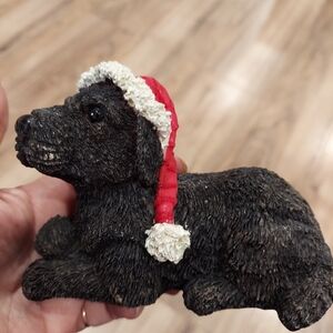 Sandicast Black Labrador Retriever / Santa Hat Christmas Figurine Hand Painted